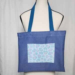 Chic Blue Tote with Leopard Accent